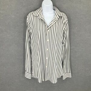 ZARA‎ Mens White Black Striped Button Down Long Sleeve Regular Fit Shirt Sz L